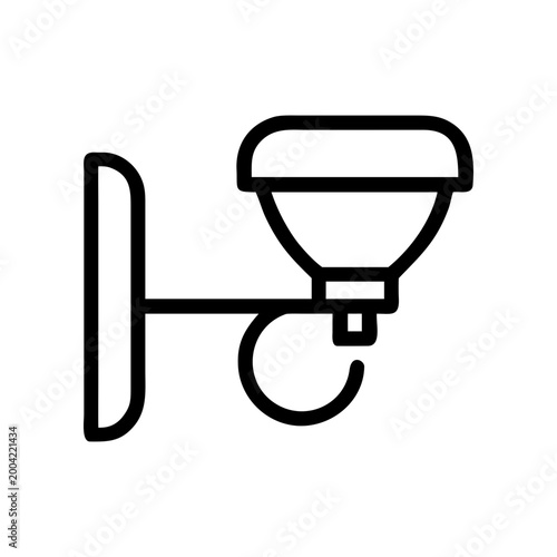 Outline security camera mounted on a wall on transparent background silhouette