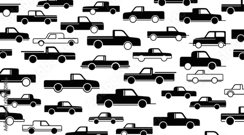 Multiple car pickup silhouettes repeating pattern on white background, no seamless
