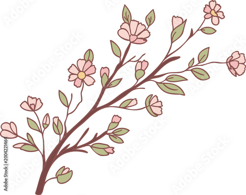 Spring Blossom Branch Vintage Floral Pastel Illustration.  Perfect for wedding invitations, birthday designs, feminine branding, scrapbook projects, stationery, spring decorations