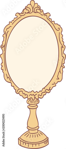Vintage Hand Mirror Elegant Feminine Pastel Illustration.