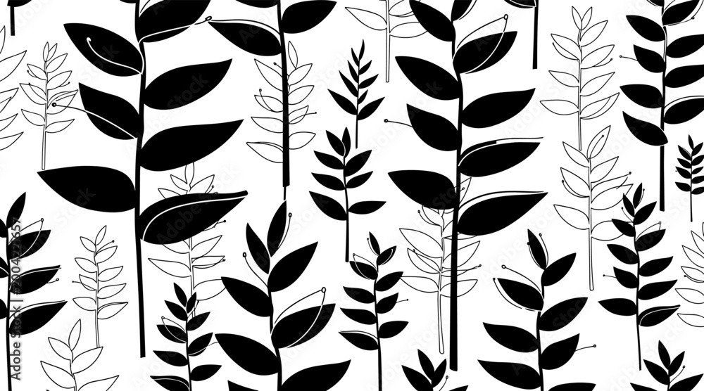 Naklejka premium Stylized leaf stems rising in repeating botanical pattern, no seamless