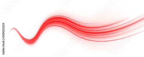 Foto Red glowing lines twist into smooth motion paths