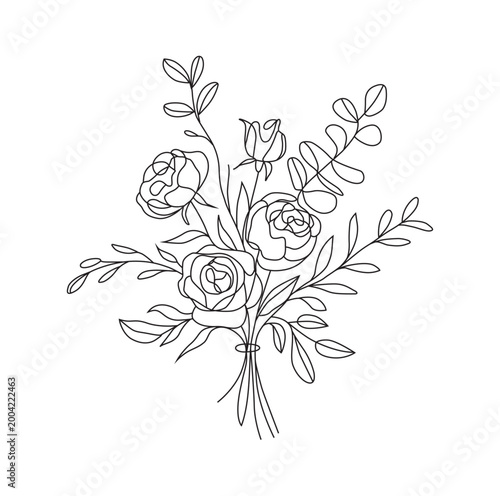 Contemporary Floral Bouquet Outline Vector Art Design