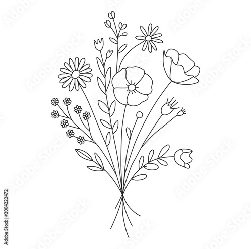 Minimal Botanical Flower Arrangement Continuous Line Drawing