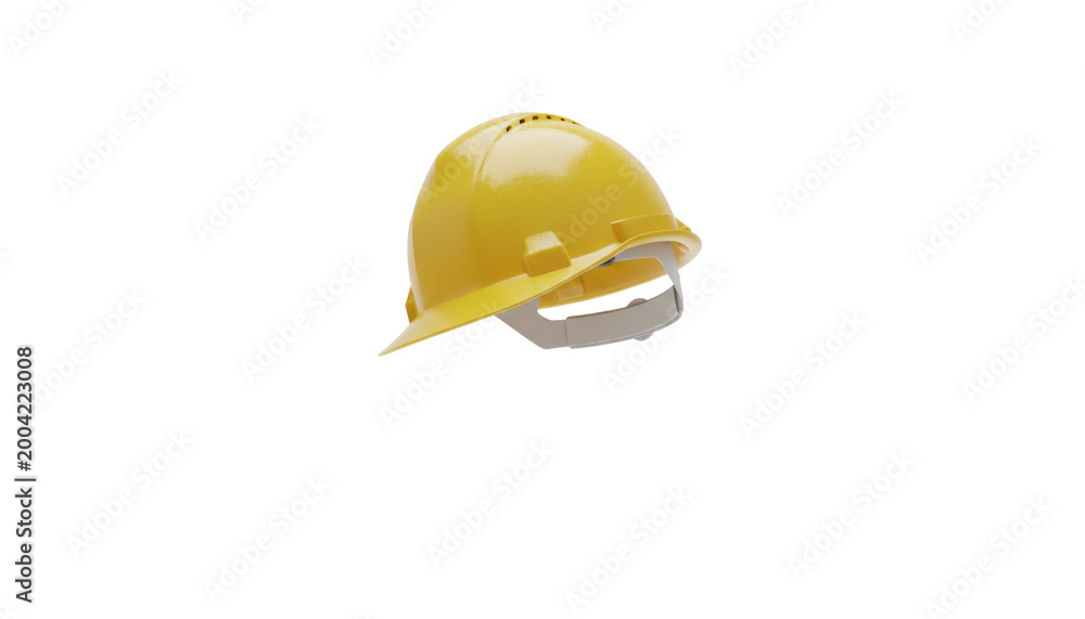 Fototapeta premium Yellow hard hat floating with transparent background isolated on grey grid.