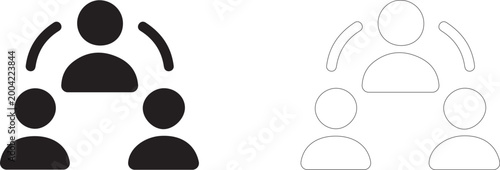 Group of people with communication signs, symbol of teamwork, information sharing, social interaction and networking, vector icon in two styles: filled and outline.
