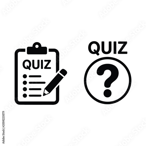 Quiz concept with a clipboard and pen alongside a question mark