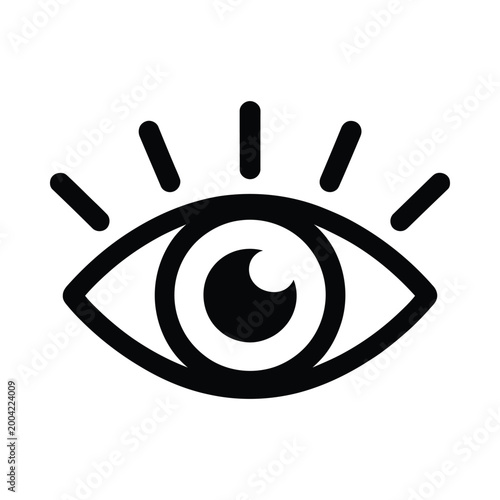 Stylized black eye icon with radiating lines representing vision