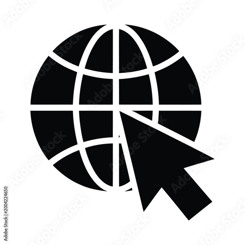 A black glyph depicting a globe with a cursor pointing towards it