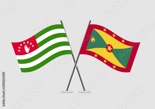 Abkhazia and Frenada vector flags drawing in flat national motif