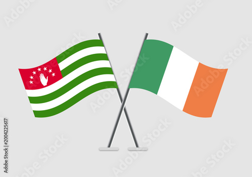 Abkhazia and Ireland vector flags icon with traditional shape