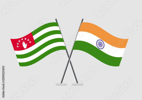 Abkhazia and India vector flags placed in harmonious cross