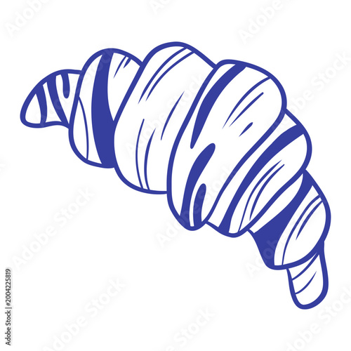 outline illustration of a flaky croissant on a white background, ideal for bakery, breakfast, pastry, cafe, French cuisine, and food design themes