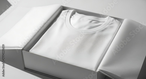 Minimalist Mockup of a Folded White T-shirt Inside a Premium White Gift Box with Tissue Paper