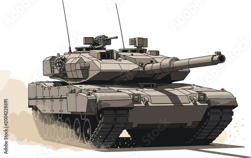 Modern armored main battle tank in motion.