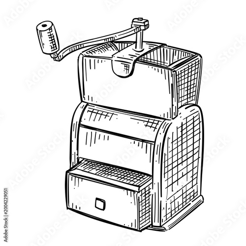 vintage coffee grinder vector line art hand drawn illustration