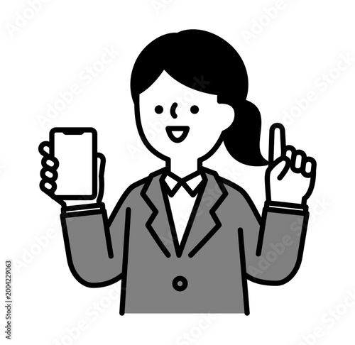 スマホの使い方をレクチャーする女性のイラスト