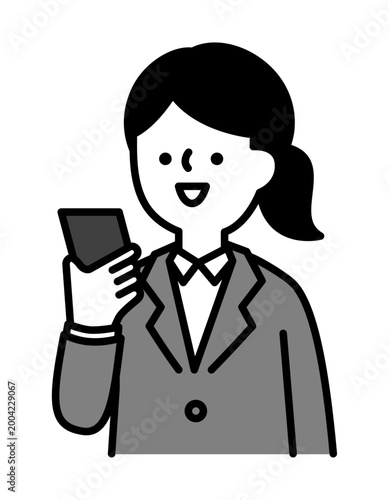 スマホで通話する笑顔の女性のイラスト