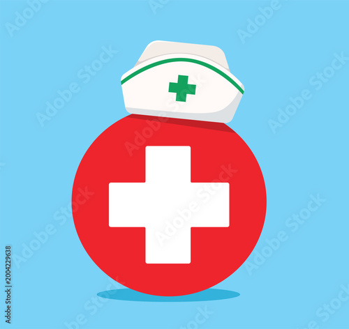 Pharmacy Cross with Nurse Hat Medical Healthcare Vector Illustration