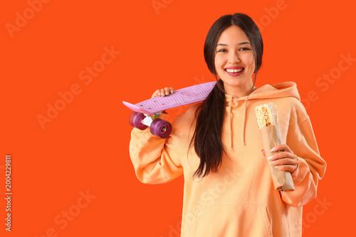 Young Asian woman with done...