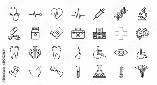 Tableau sur toile Medical iconography with symbols of health, science, and care
