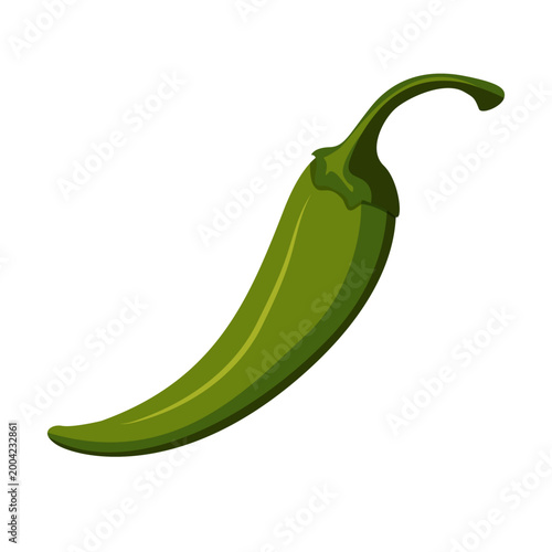 Green hot chili pepper isolated on white background. Vector flat illustration.