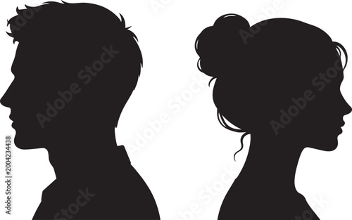 silhouette couple profile side view minimalist design