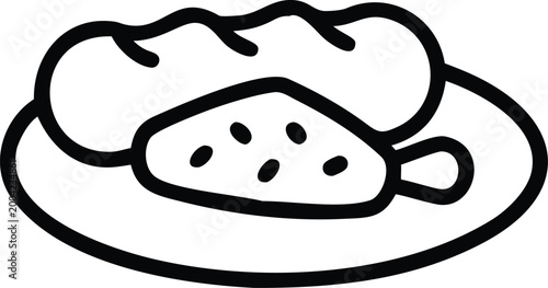hotdog icon black and white line drawing of a sausage on a plate high quality professional detailed modern elegant stylish clean