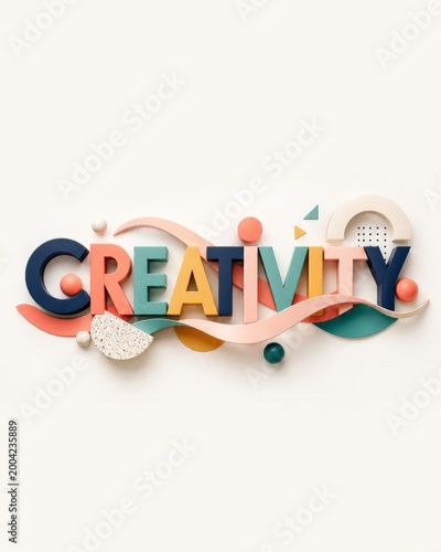 Creativity word art in colorful 3D typography with playful geometric shapes and modern abstract design. AI generative