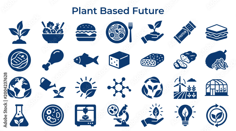 Fototapeta premium Plant based future concept icons showing healthy food, sustainability, science, and technology for a better world