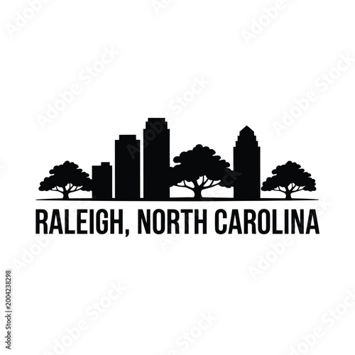 raleigh north carolina skyline silhouette with trees and text