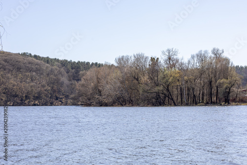 The deep blue water of the spring river
