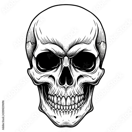 Фотография A detailed drawing of a skull with a menacing grin displayed prominently
