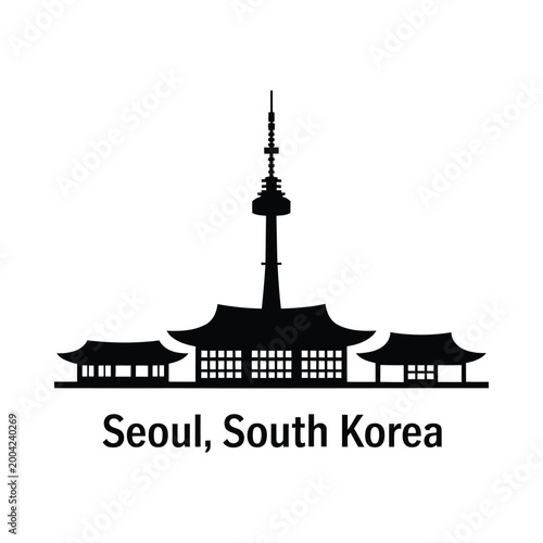 seoul silhouette with namsan tower and traditional korean architecture