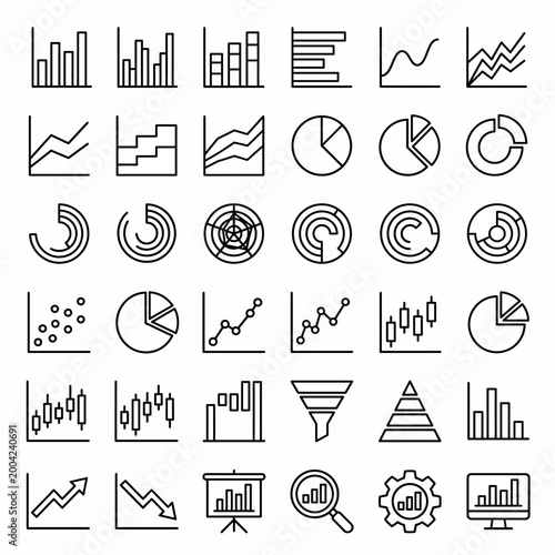 A collection of various business and statistical icons displayed on a screen.