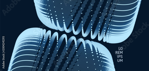 Two symmetrical objects composed of dots are attracted to each other. Energy. Technological background. Color transition effect. Gradient. Industrial style for digital projects. Vector for design.