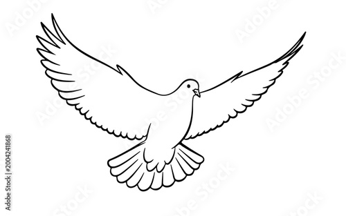 Flying Dove, White Bird, Wingspan Illustration, Black Lines, Vector Icon