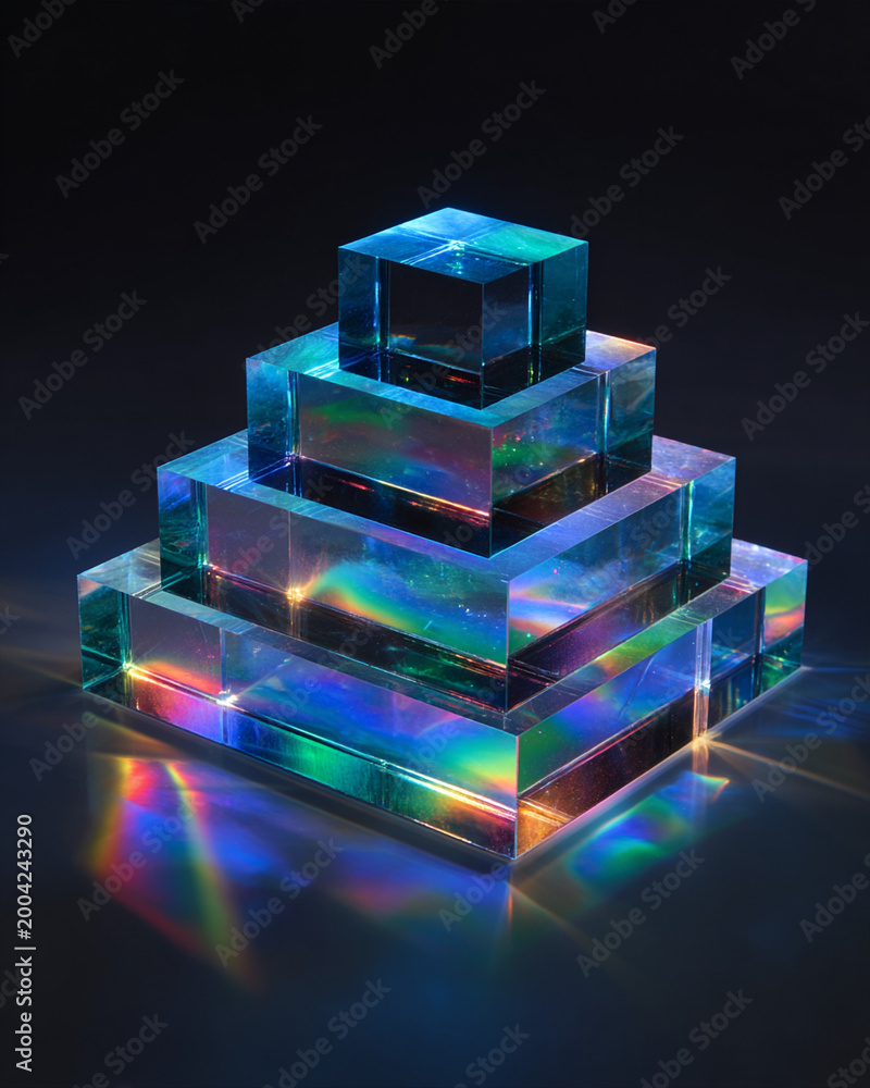 Fototapeta premium Illuminated Acrylic Tier Pyramid Representing Scalable Technology Architecture and Growth
