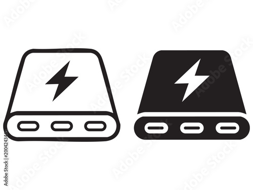 Portable power bank icon set vector design