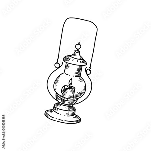 hand drawn minimalist retro candle lantern line art vector illustration