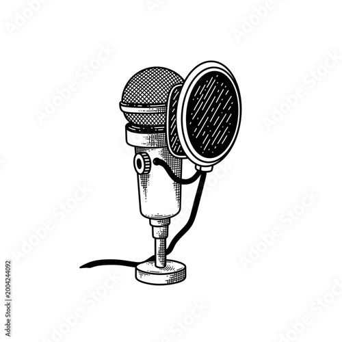 hand drawn minimalist modern studio microphone line art vector illustration