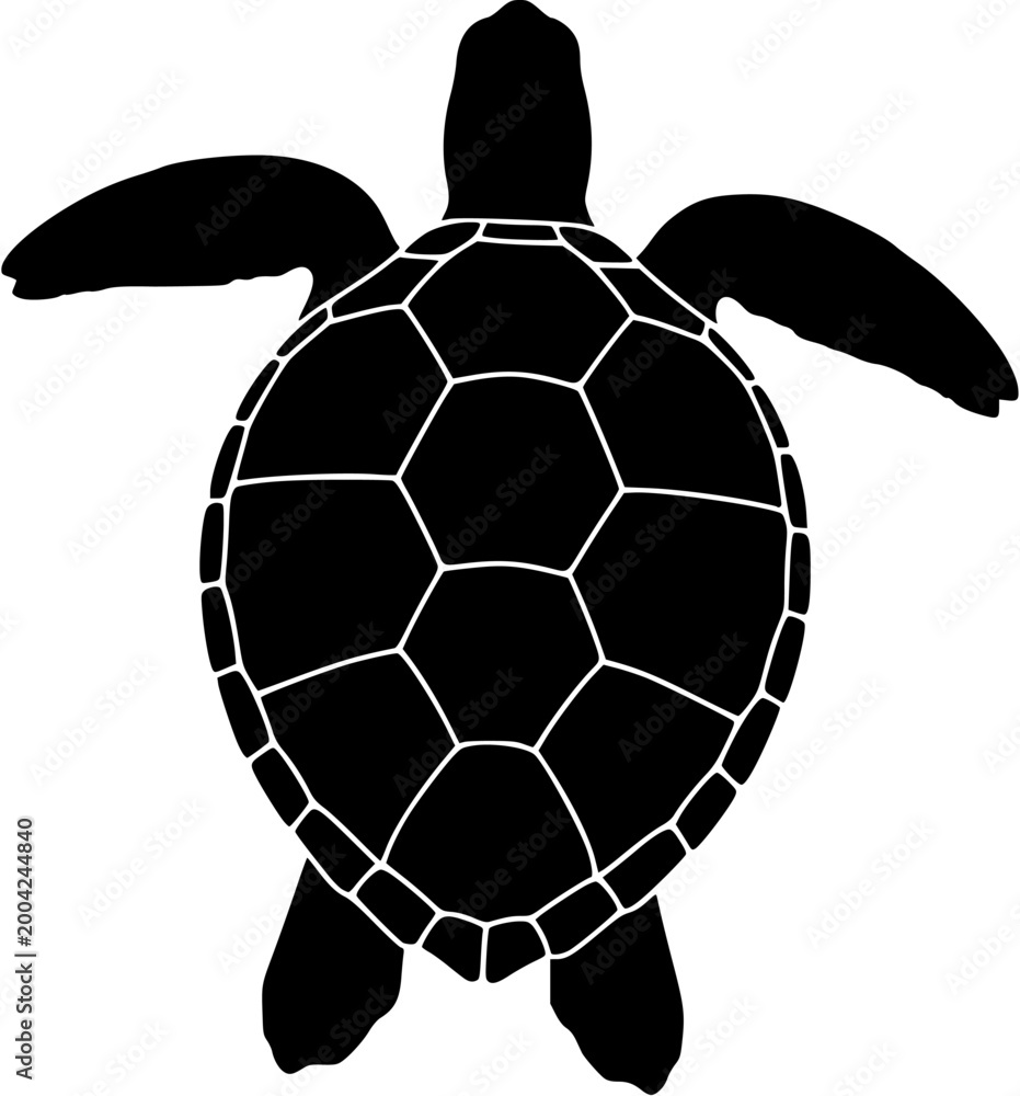 Obraz premium Sea Turtle Silhouette Top View Marine Reptile Vector Illustration