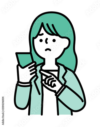 困り顔のスマホを操作する女性のイラスト