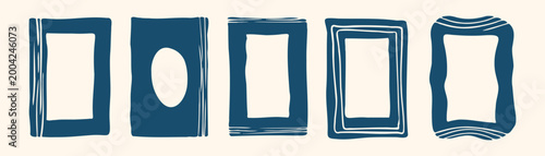 Canvas Print bold dark blue ink doodle rectangular frames: naive handdrawn borders with brush