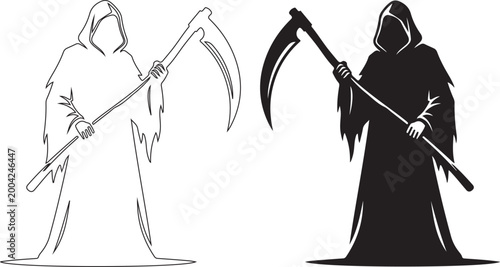 Foto Grim Reaper icons, death symbols, vector illustrations, black and white