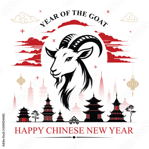 2027 Year of the Goat Chinese new year with modern abstract illustrations