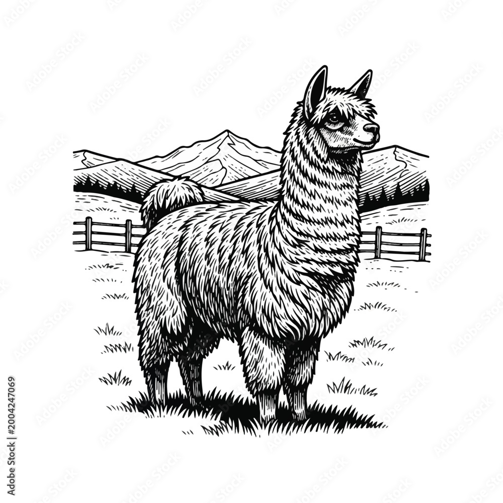 Fototapeta premium Llama standing in grassy field.