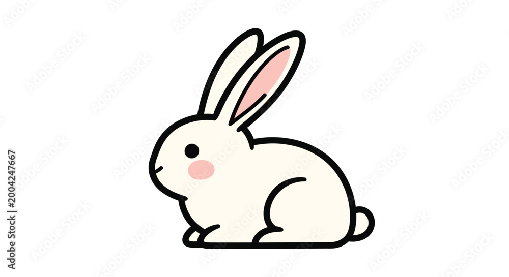 Obraz premium Cute white rabbit with long ears sitting calmly in a simple minimalist vector art style