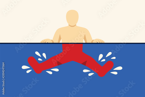 Photos Hidden Stress Concept with Calm Face Above Water and Chaotic Movement Below Surf