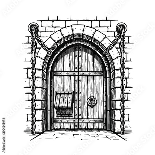 Old wooden door with metal hardware.
